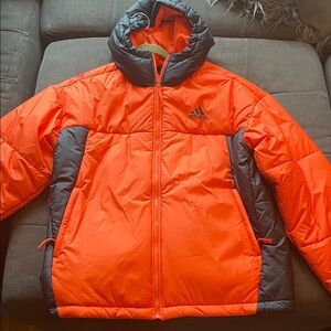 Adidas Men’s Vibrant Orange and Black Puffer Jacket